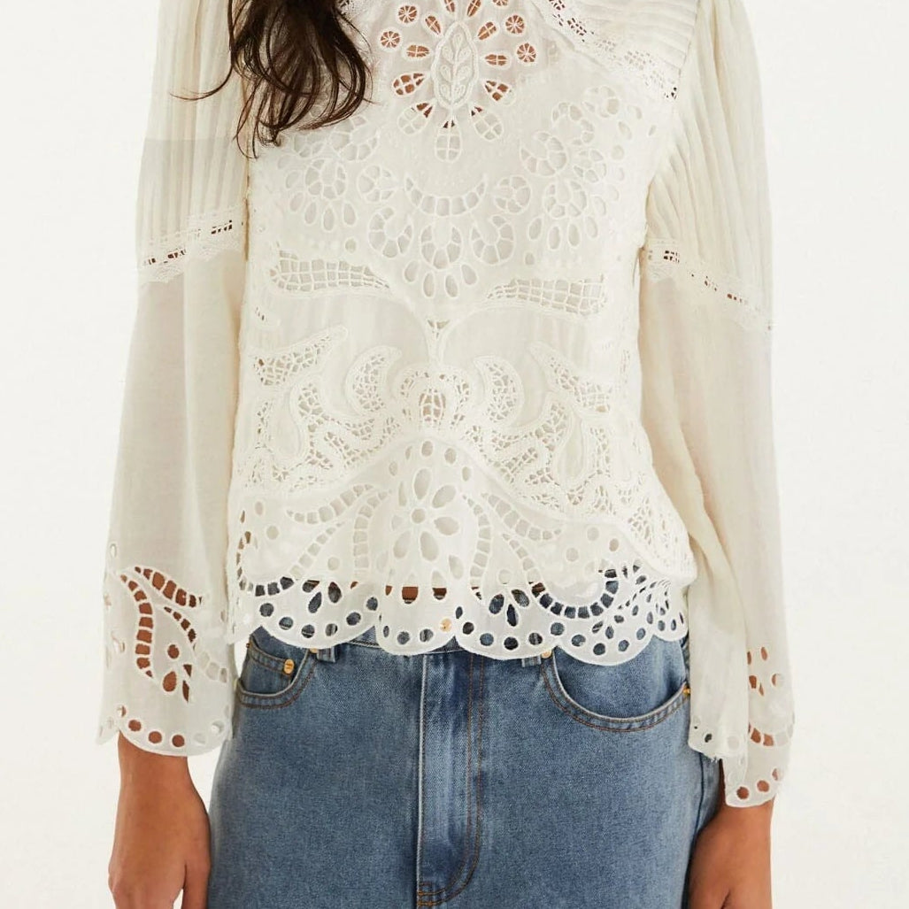 FARM Rio Richilieur Off-White Long Sleeve Blouse