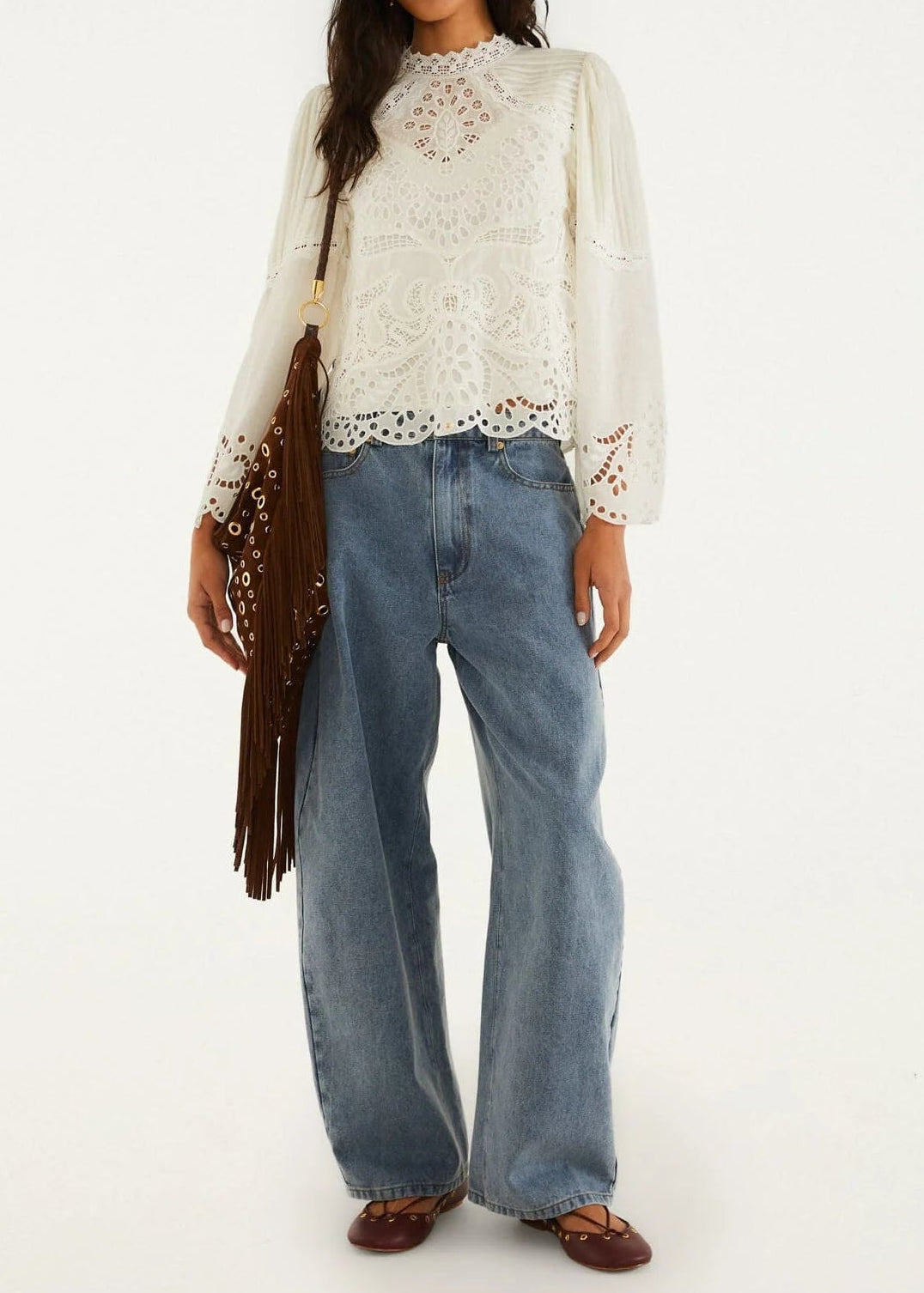 FARM Rio Richilieur Off-White Long Sleeve Blouse