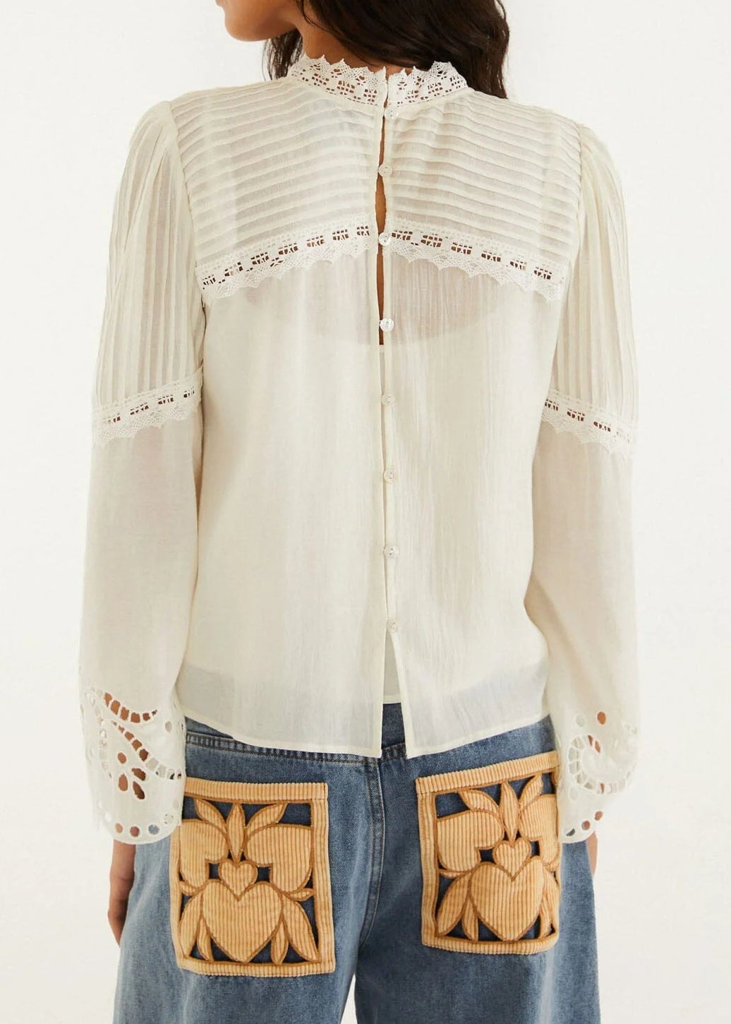 FARM Rio Richilieur Off-White Long Sleeve Blouse