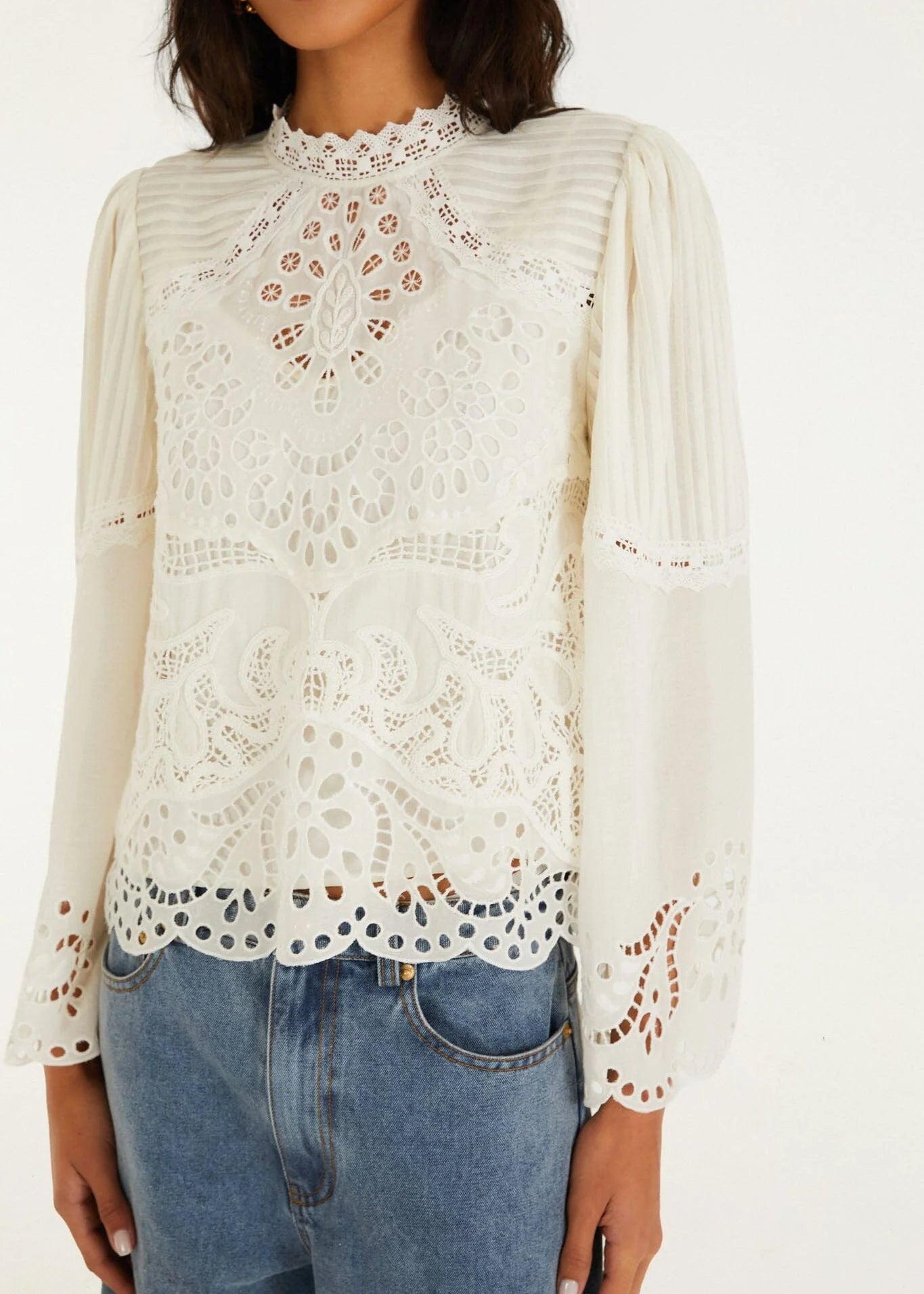 FARM Rio Richilieur Off-White Long Sleeve Blouse