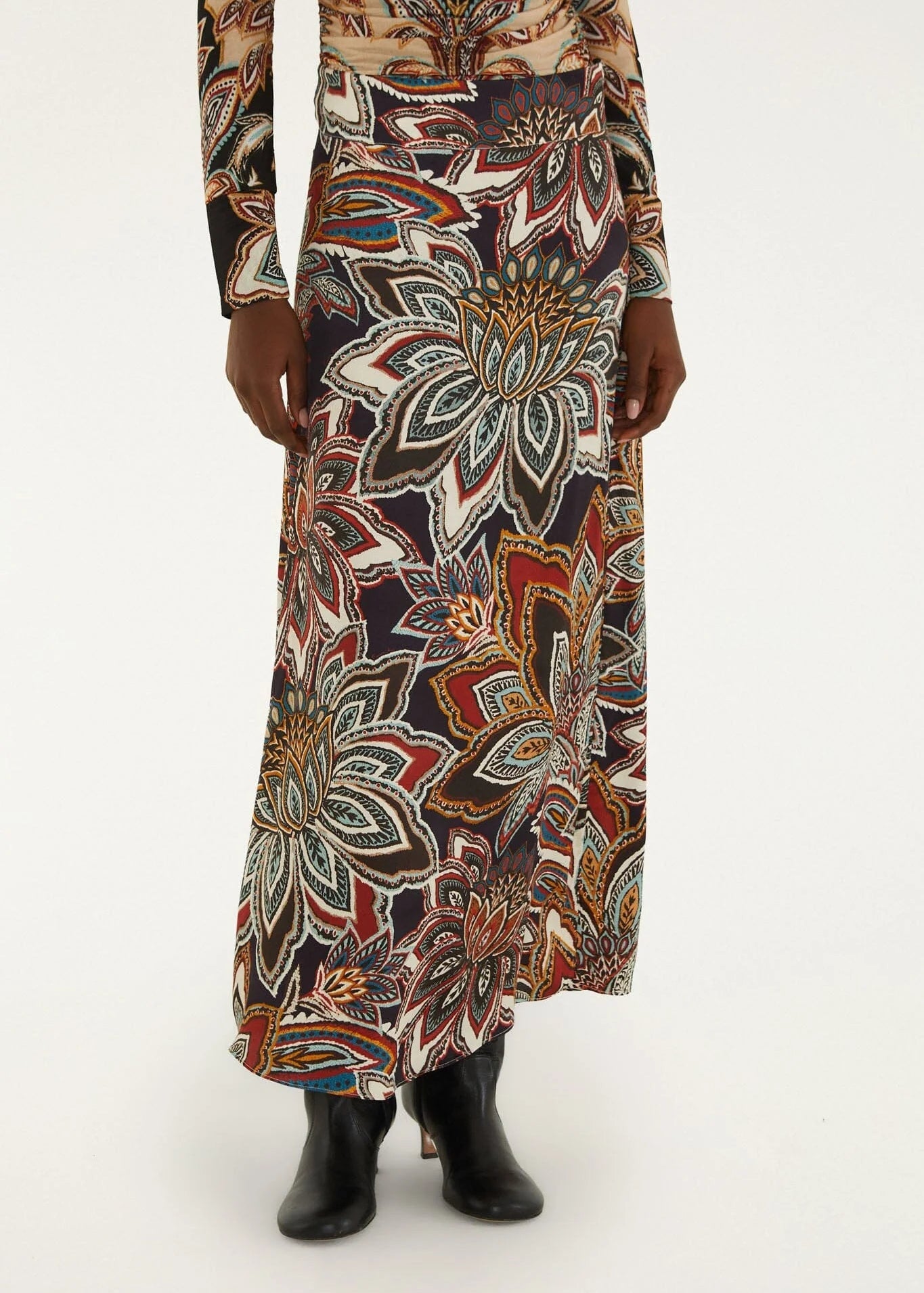 FARM Rio Tapestry Flowers Beige Maxi Skirt | Tapestry Flowers Beige