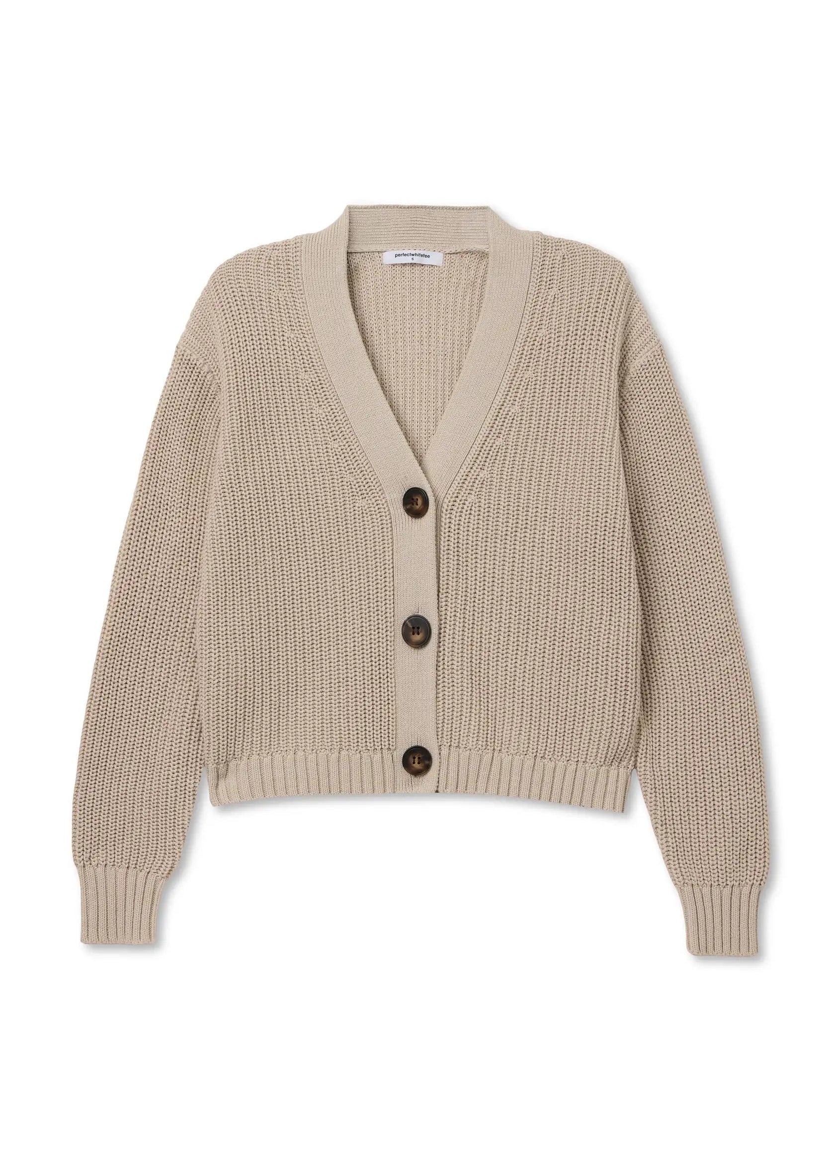 Perfect White Tee Greta 100% Cotton Rib V Neck Sweater | Oatmeal