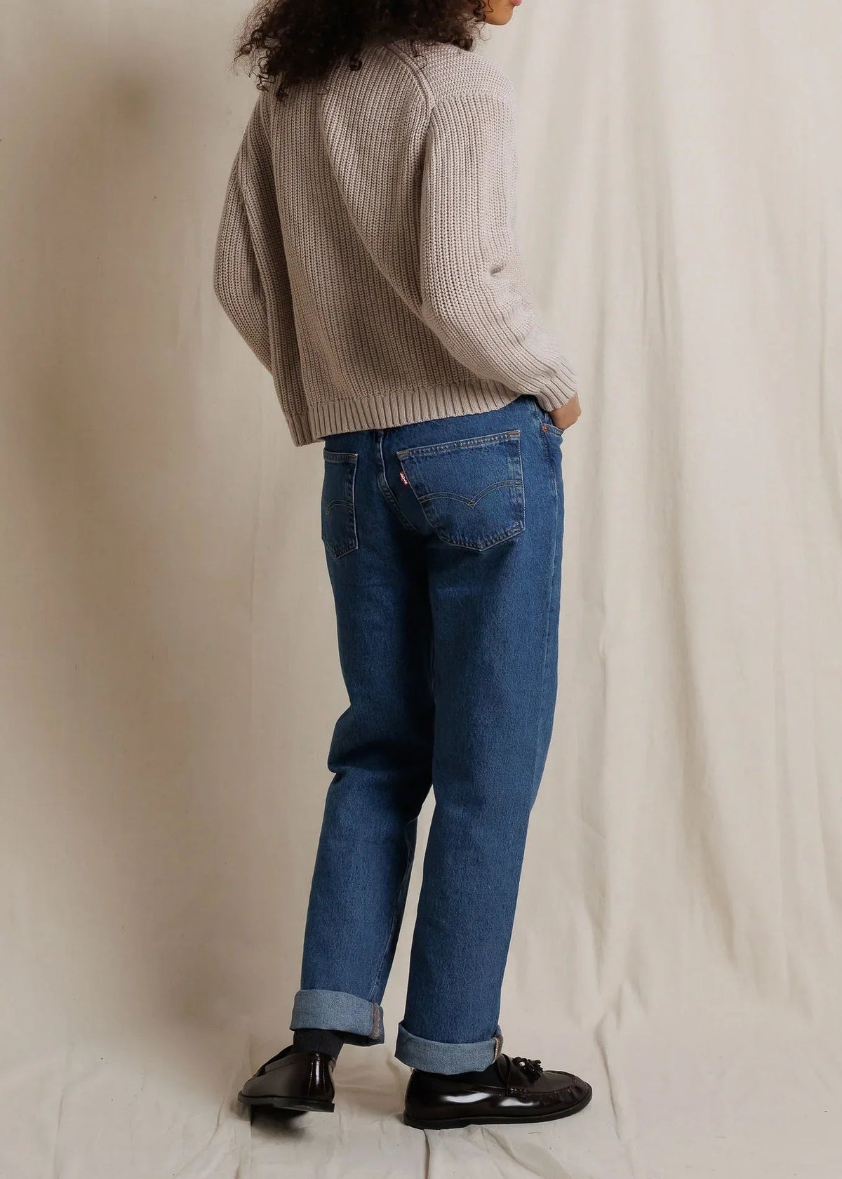 Perfect White Tee Greta 100% Cotton Rib V Neck Sweater | Oatmeal