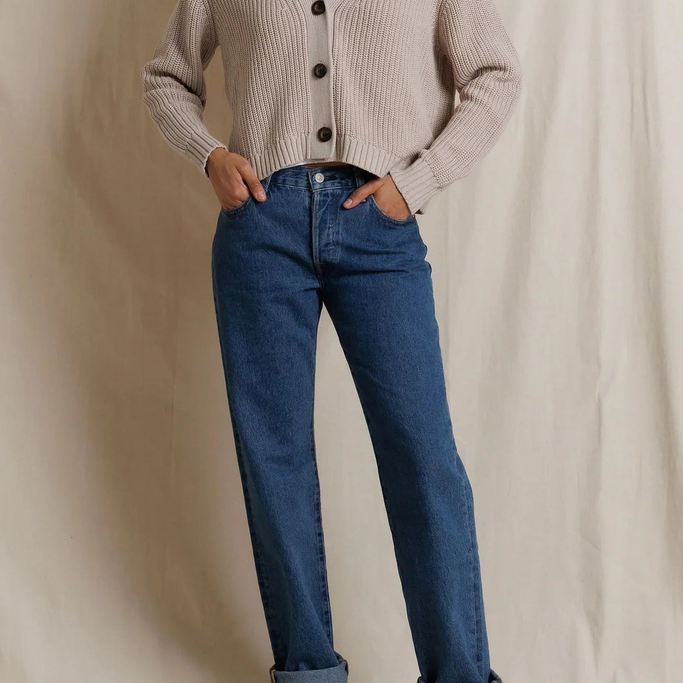 Perfect White Tee Greta 100% Cotton Rib V Neck Sweater | Oatmeal