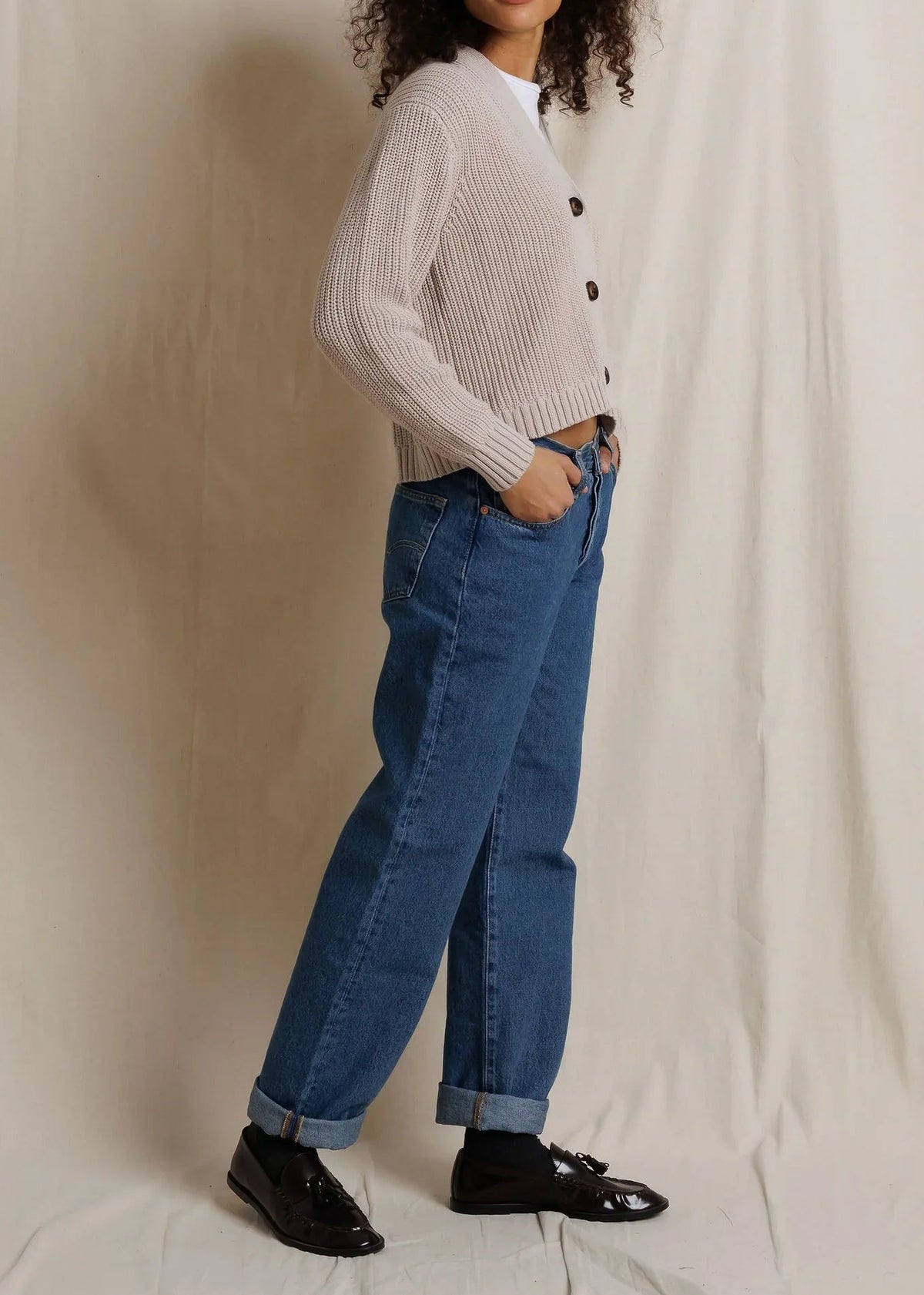 Perfect White Tee Greta 100% Cotton Rib V Neck Sweater | Oatmeal