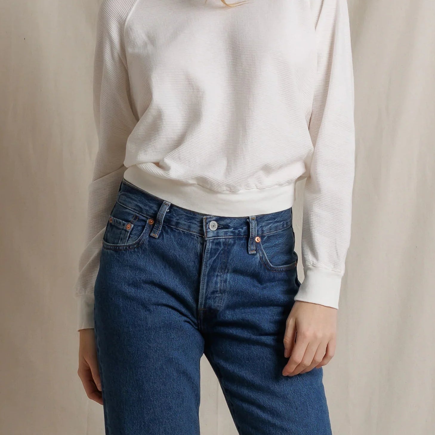 Perfect White Tee Jasper Textured Jersey Raglan Crewneck Sweatshirt | Natural