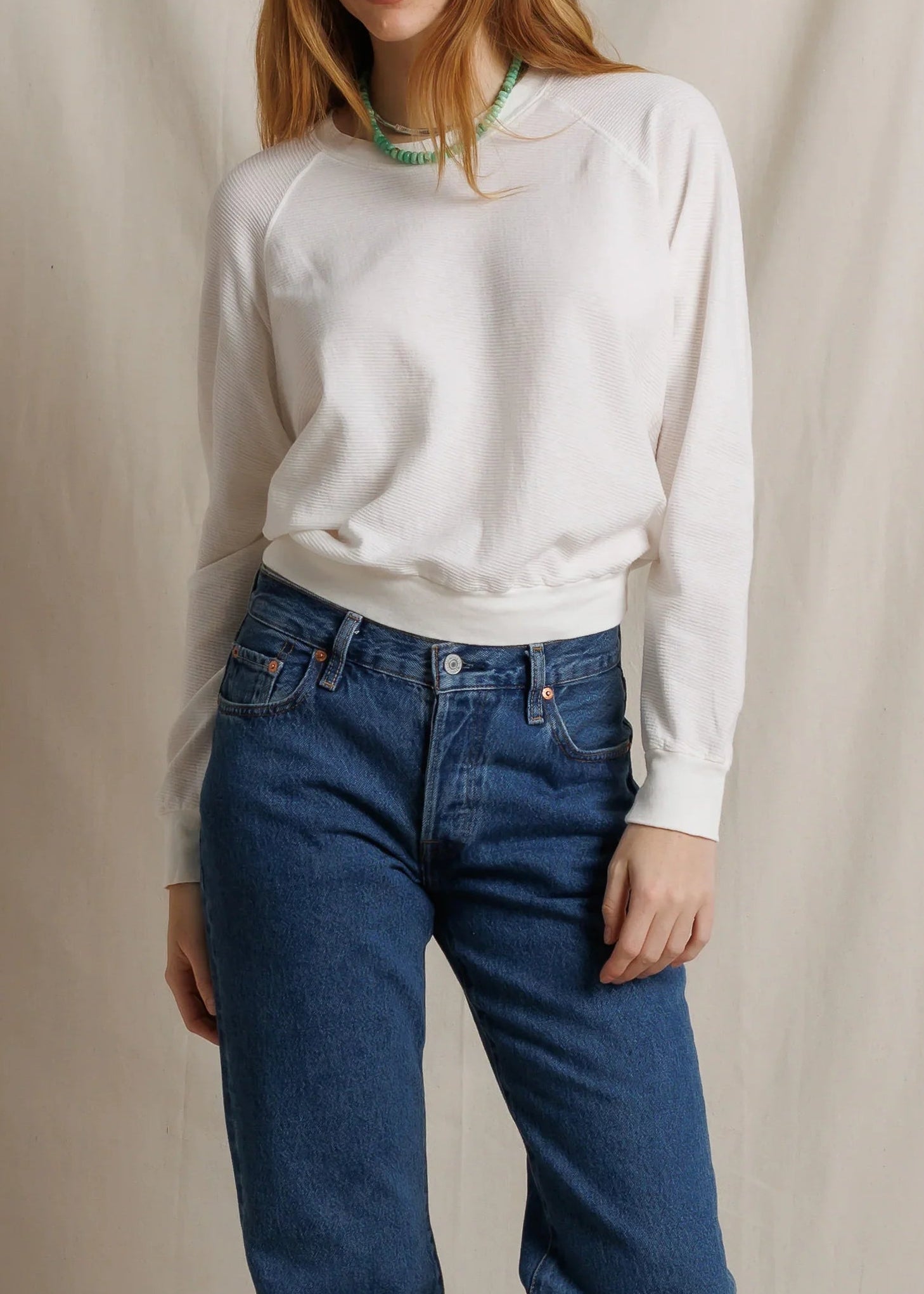 Perfect White Tee Jasper Textured Jersey Raglan Crewneck Sweatshirt | Natural