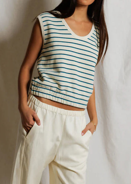 Perfect White Tee Joy Stripe French Terry Scoop Neck Stripe Tank | Teal / Navy Stripe