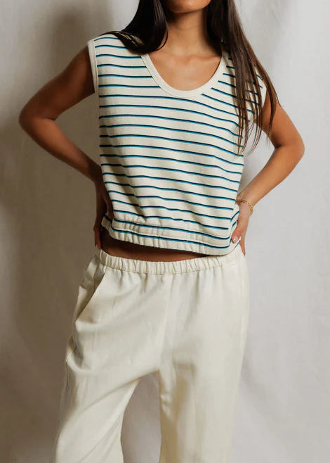 Perfect White Tee Joy Stripe French Terry Scoop Neck Stripe Tank | Teal / Navy Stripe