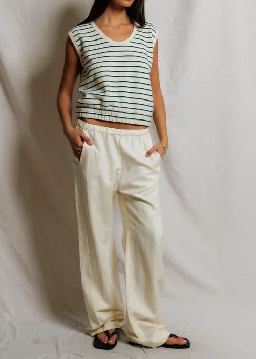 Perfect White Tee Joy Stripe French Terry Scoop Neck Stripe Tank | Teal / Navy Stripe