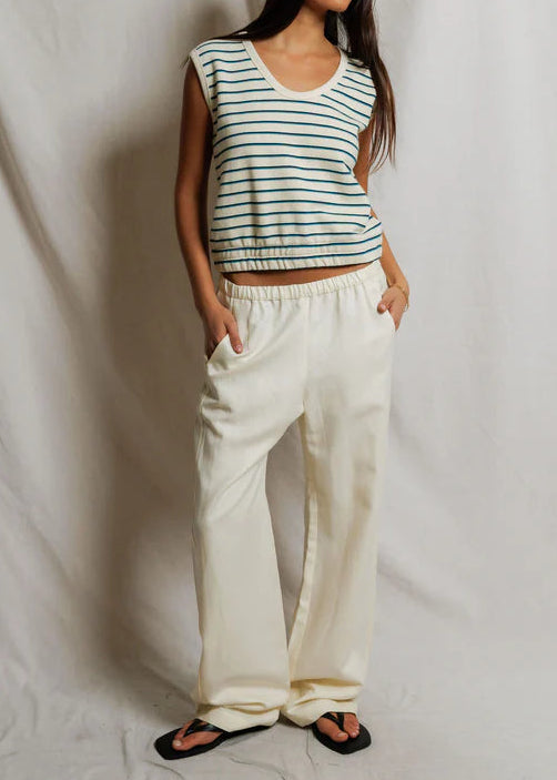 Perfect White Tee Joy Stripe French Terry Scoop Neck Stripe Tank | Teal / Navy Stripe