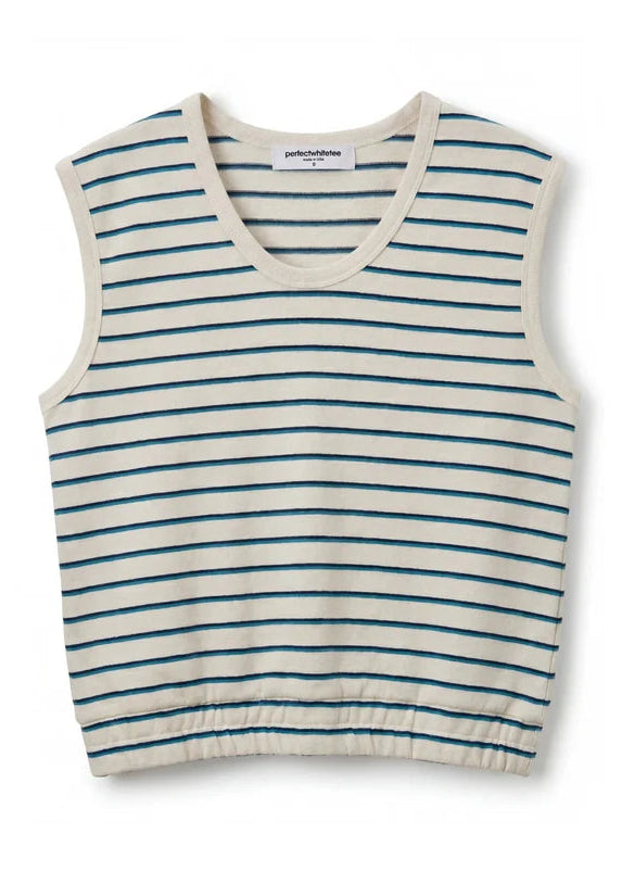 Perfect White Tee Joy Stripe French Terry Scoop Neck Stripe Tank | Teal / Navy Stripe
