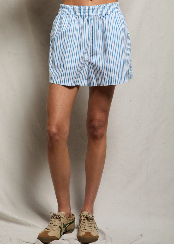Perfect White Tee Julie Stripe Poplin Pull-On Shorts With Pockets