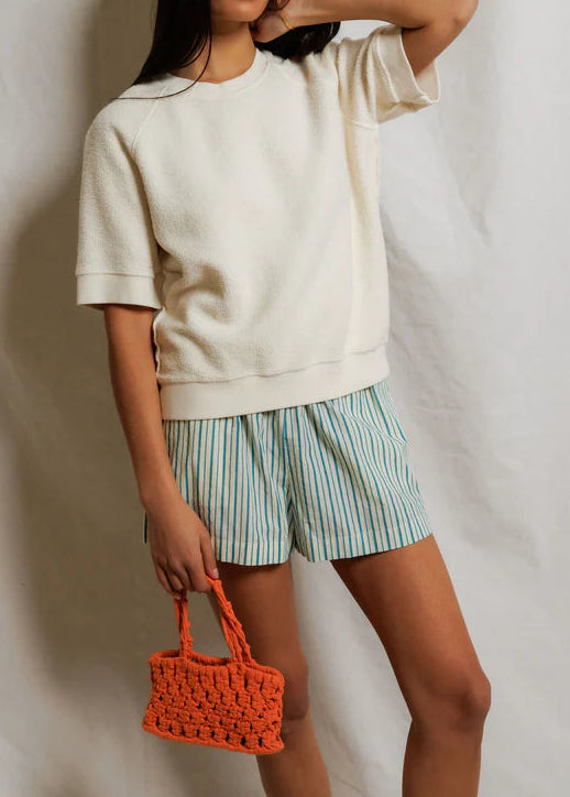 Perfect White Tee Kennedy Reverse Fleece Short Sleeve Crew Neck Sweatshirt | Bright Ivory