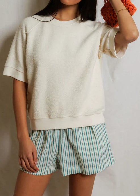 Perfect White Tee Kennedy Reverse Fleece Short Sleeve Crew Neck Sweatshirt | Bright Ivory