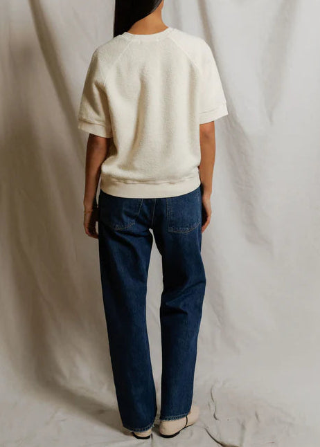 Perfect White Tee Kennedy Reverse Fleece Short Sleeve Crew Neck Sweatshirt | Bright Ivory