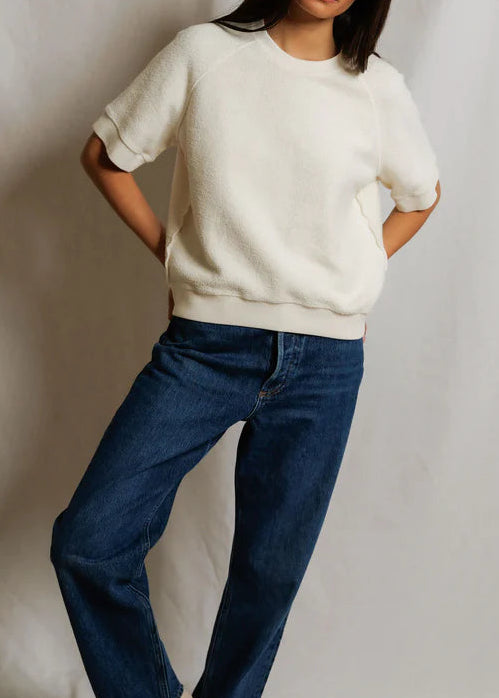 Perfect White Tee Kennedy Reverse Fleece Short Sleeve Crew Neck Sweatshirt | Bright Ivory