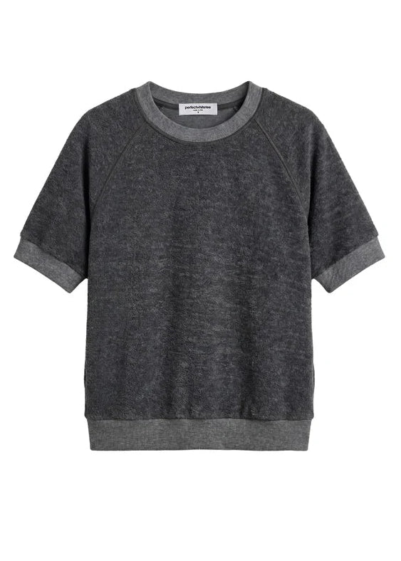 Perfect White Tee Kennedy Reverse Fleece Short Sleeve Crew Neck Sweatshirt | Dark Heather Grey
