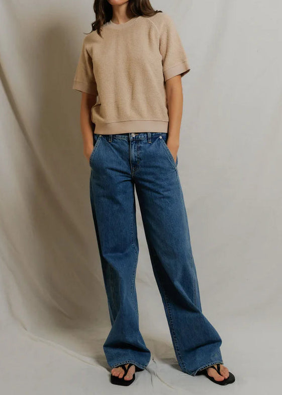Perfect White Tee Kennedy Reverse Fleece Short Sleeve Crew Neck Sweatshirt | Driftwood