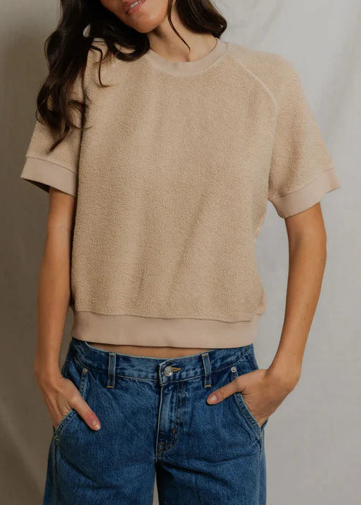 Perfect White Tee Kennedy Reverse Fleece Short Sleeve Crew Neck Sweatshirt | Driftwood