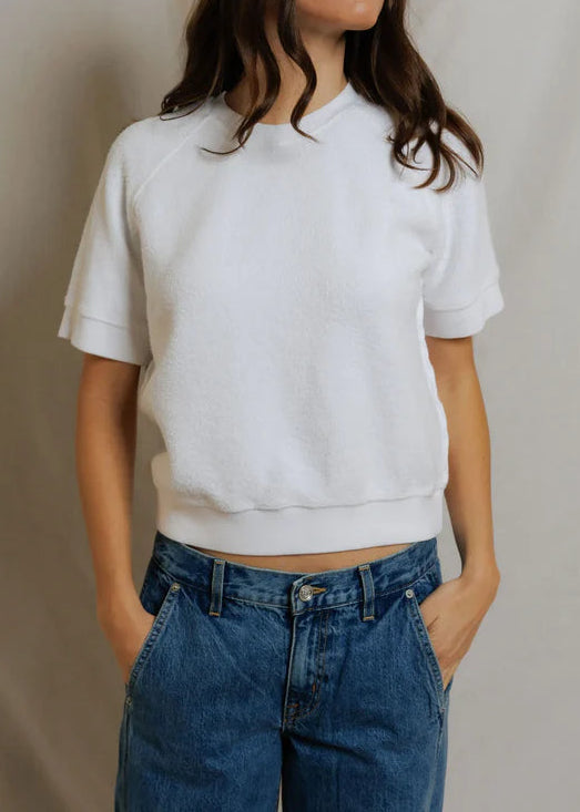 Perfect White Tee Kennedy Reverse Fleece Short Sleeve Crew Neck Sweatshirt | White
