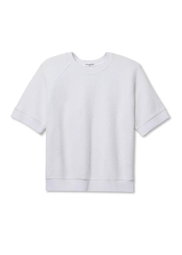 Perfect White Tee Kennedy Reverse Fleece Short Sleeve Crew Neck Sweatshirt | White