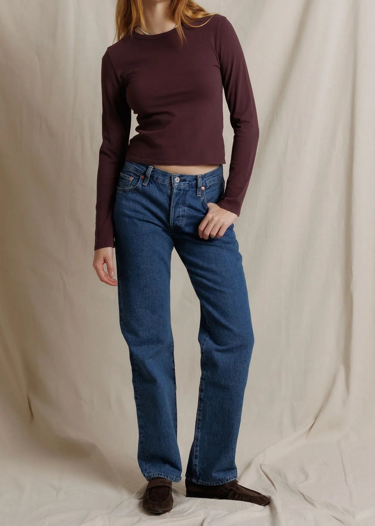 Perfect White Tee Lisa Long Sleeve Recycled Cotton Crew Tee | Cherry Lacquer