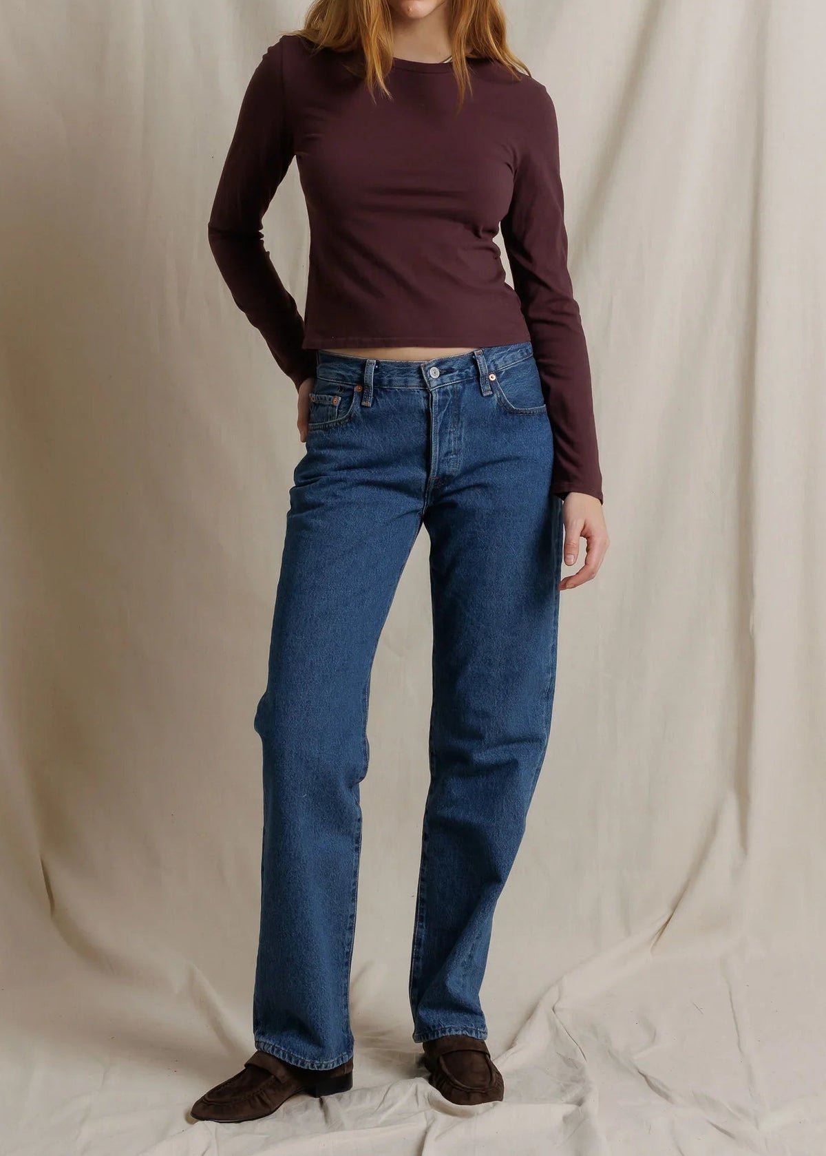 Perfect White Tee Lisa Long Sleeve Recycled Cotton Crew Tee | Cherry Lacquer