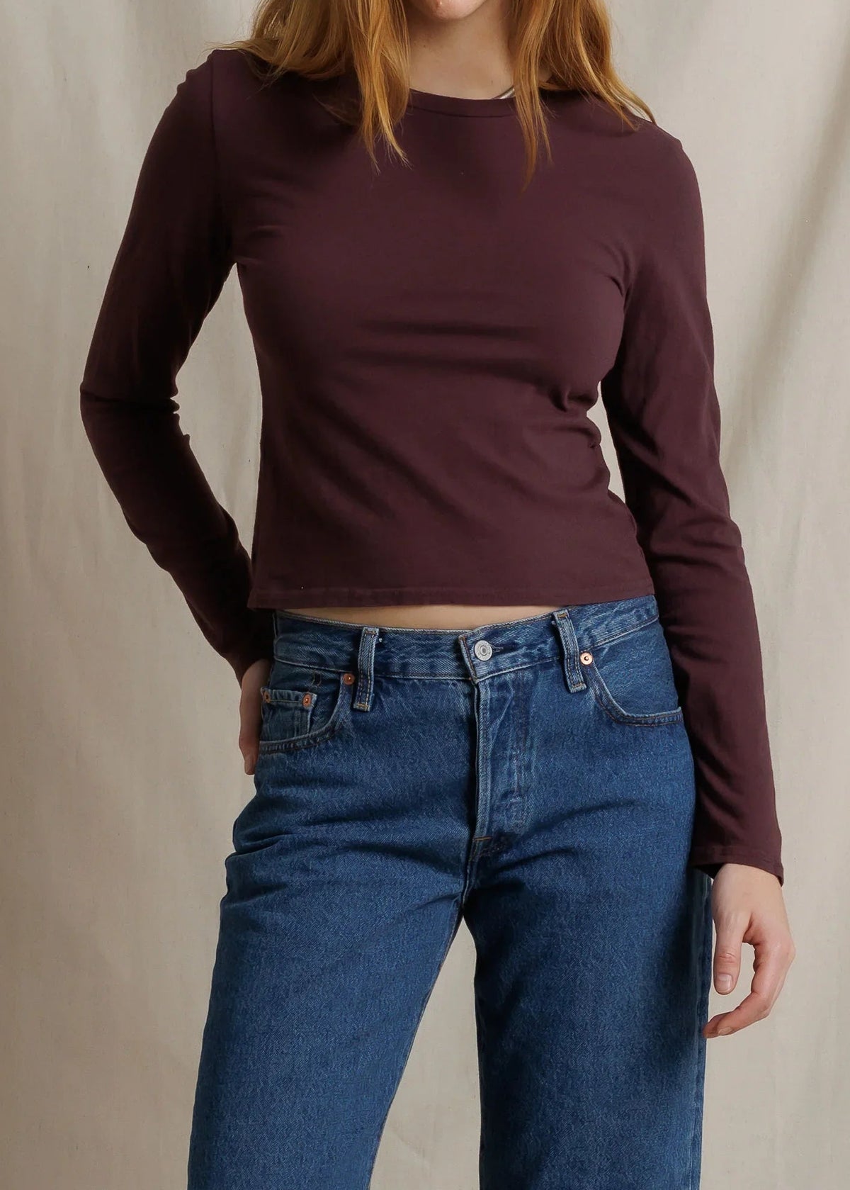 Perfect White Tee Lisa Long Sleeve Recycled Cotton Crew Tee | Cherry Lacquer