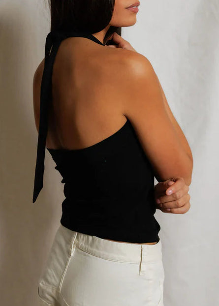 Perfect White Tee Marla Luxe Rib Halter Top | True Black