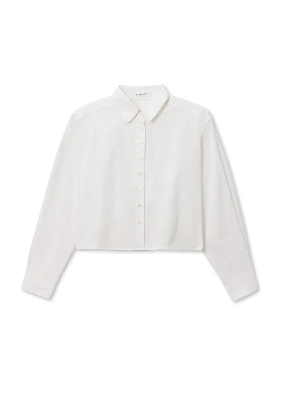 Perfect White Tee Naomi Oxford Cotton Long Sleeve Cropped Button Up | White