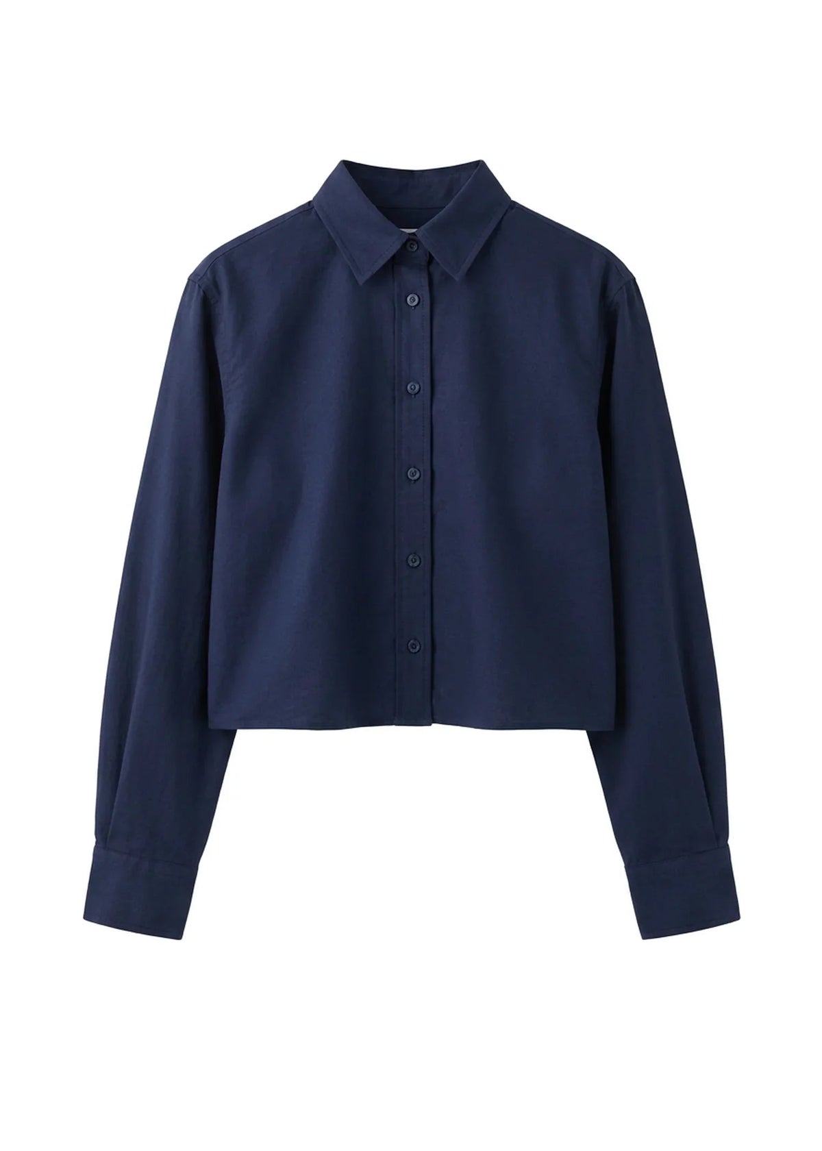 Perfect White Tee Naomi Poplin Long Sleeve Cropped Button Up | Navy