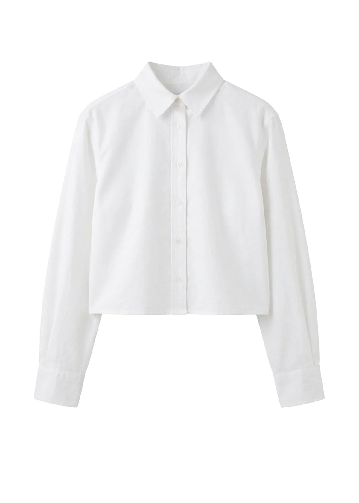 Perfect White Tee Naomi Oxford Cotton Long Sleeve Cropped Button Up | White
