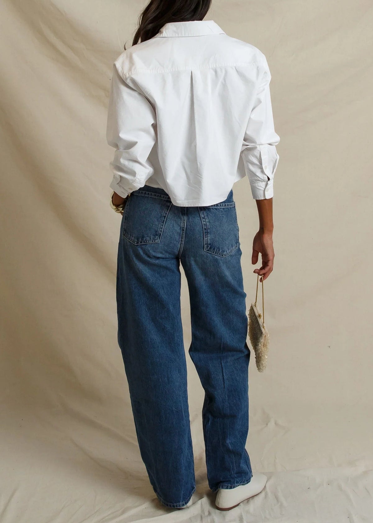 Perfect White Tee Naomi Oxford Cotton Long Sleeve Cropped Button Up | White