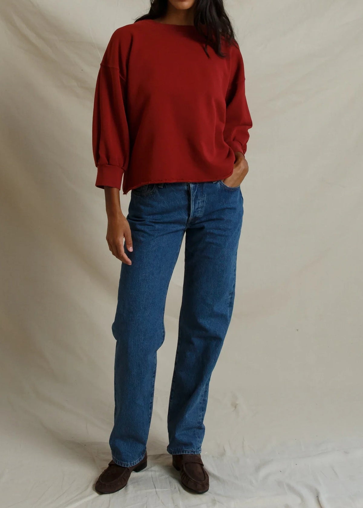 Perfect White Tee Niall French Terry 3/4 Sweatshirt | Ruby Red