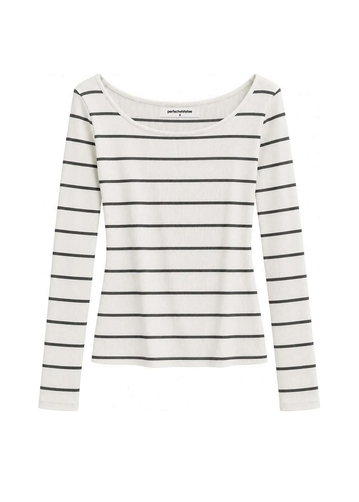 Perfect White Tee Penelope Micro Modal Cashmere Rib Scoop Neck Longsleeve | Natural Charcoal Stripe