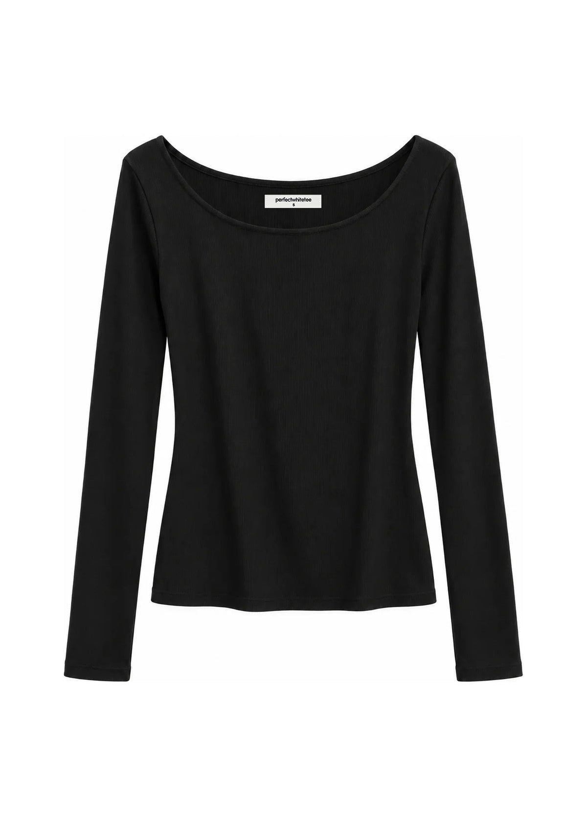 Perfect White Tee Penelope Micro Modal Cashmere Rib Scoop Neck Longsleeve | True Black
