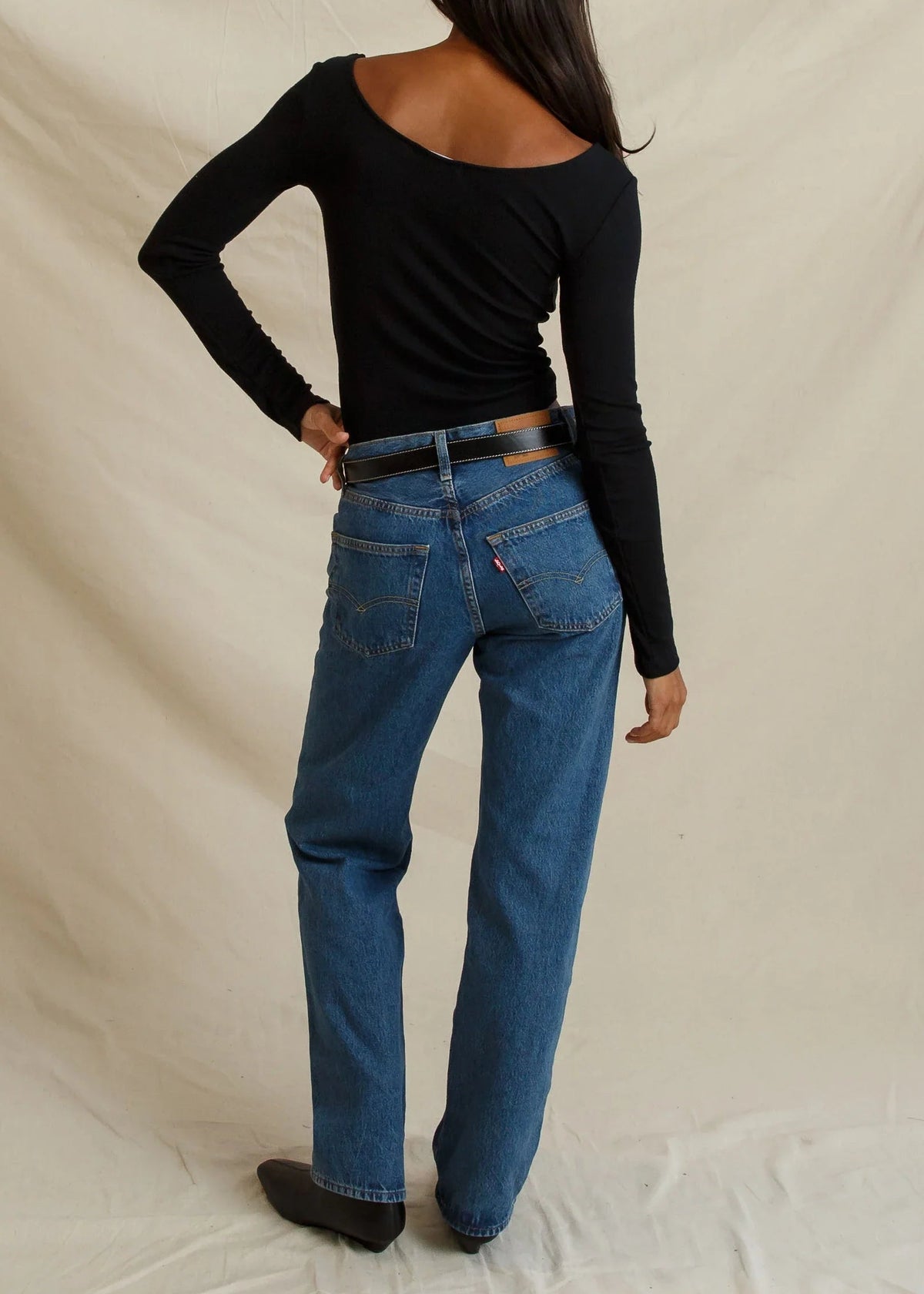 Perfect White Tee Penelope Micro Modal Cashmere Rib Scoop Neck Longsleeve | True Black