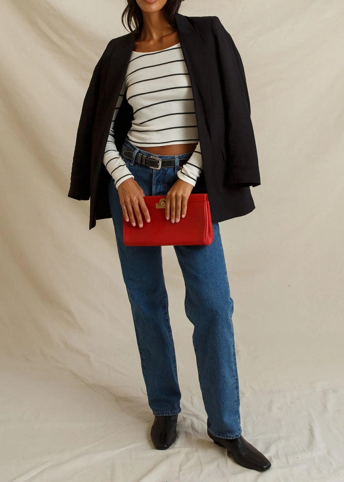 Perfect White Tee Penelope Micro Modal Cashmere Rib Scoop Neck Longsleeve | Natural Charcoal Stripe