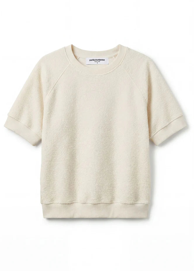 Perfect White Tee Kennedy Reverse Fleece Short Sleeve Crew Neck Sweatshirt | Bright Ivory