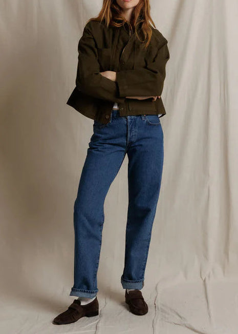 Perfect White Tee Raine Cotton Canvas Utility Jacket | Dark Olive