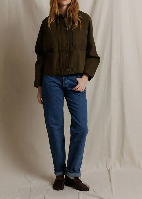 Perfect White Tee Raine Cotton Canvas Utility Jacket | Dark Olive