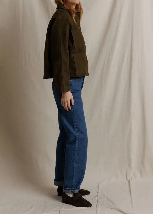 Perfect White Tee Raine Cotton Canvas Utility Jacket | Dark Olive