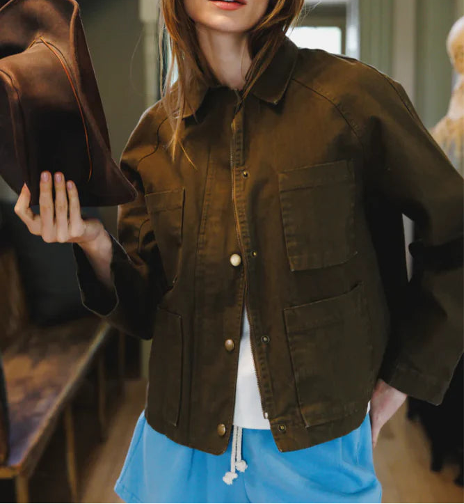 Perfect White Tee Raine Cotton Canvas Utility Jacket | Dark Olive