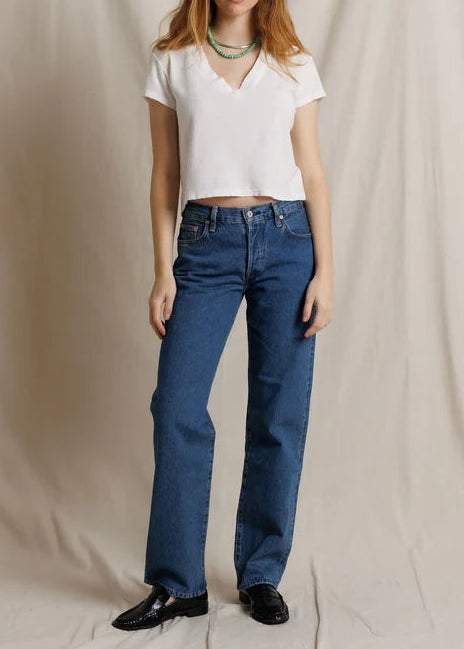Perfect White Tee Reed Textured Jersey V Neck Tee | Natural
