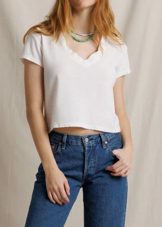 Perfect White Tee Reed Textured Jersey V Neck Tee | Natural