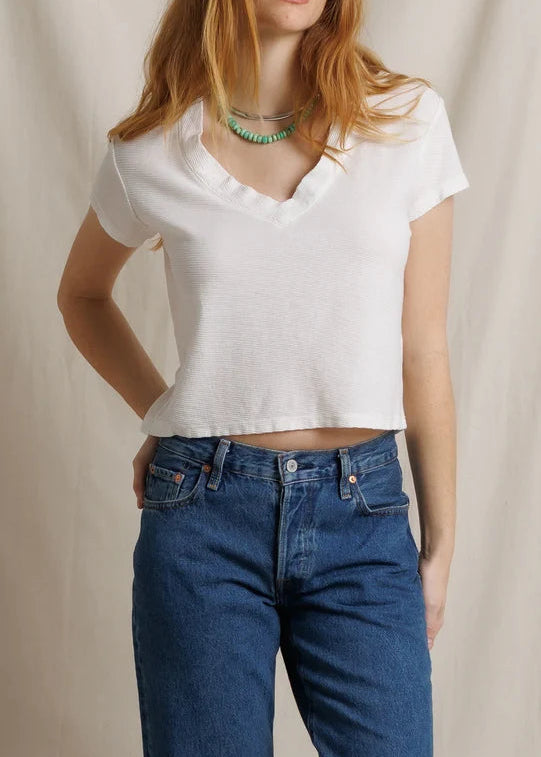 Perfect White Tee Reed Textured Jersey V Neck Tee | Natural