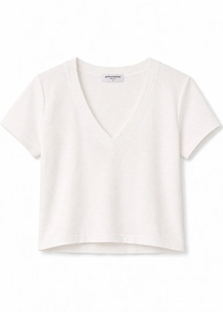 Perfect White Tee Reed Textured Jersey V Neck Tee | Natural