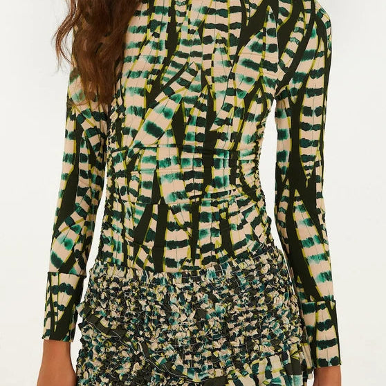 FARM Rio Striped Leaves Moss Green Blouse
