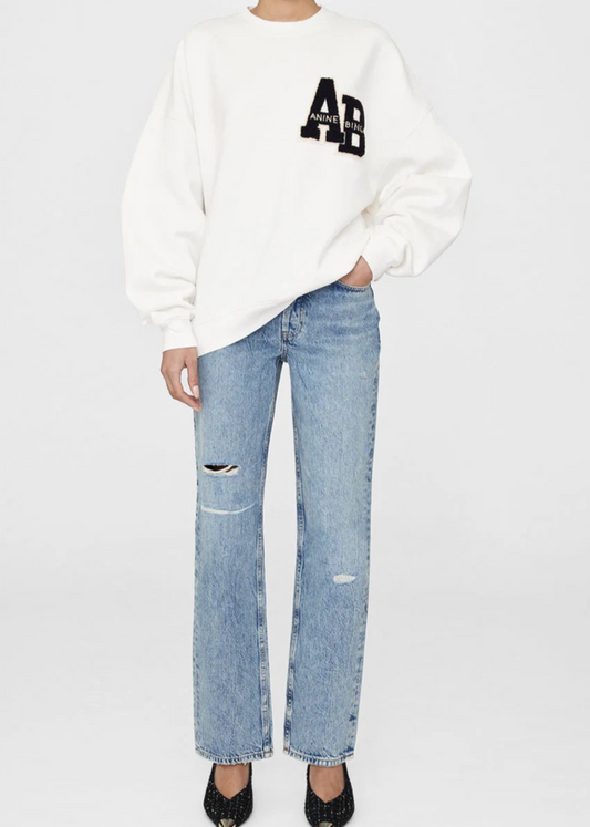Anine Bing Miles Letterman Sweatshirt Off White